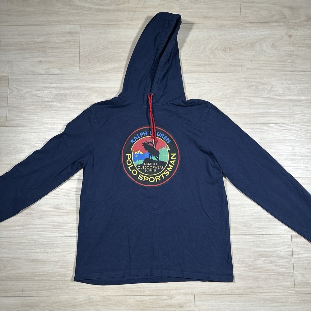 Polo Country Ralph Lauren Sportsman RL Blue Pullover Hoodie Size Large Wildlife - Picture 2 of 9